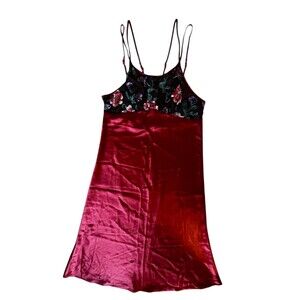 Vtg Burn Out Velvet Crimson Satin Long Slip Gown, Whimsigoth Fairycore Lingerie